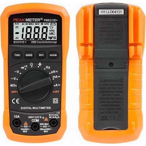 PM8233A PM8233B PM8233D PM8233D+/E Multímetro digital Amperímetro CC/CA Voltímetro CC Probador de resistencia Prueba de continuidad Diodo Datos de bolsillo de mano 2000 cuentas (PM8233E) (1/5)