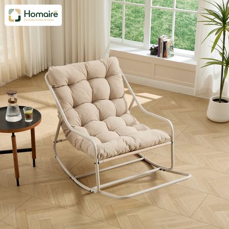 HOMAIRE Chaise à bascule extérieure avec coussin moelleux épais, cadre et coussin beiges, pour salon, chambre, salle de lecture (1/5)