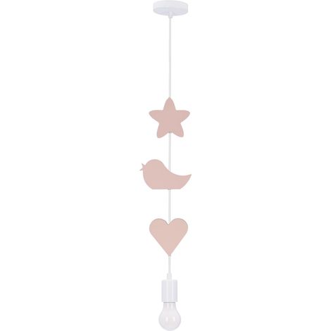 Suspension enfant blanc/rose cœur oiseau E27 Candellux (1/2)
