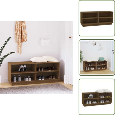 The Living Store Scarpiera Marrone Ambra 110x34x45 cm in Legno Massello di Pino - Scarpiera marrone