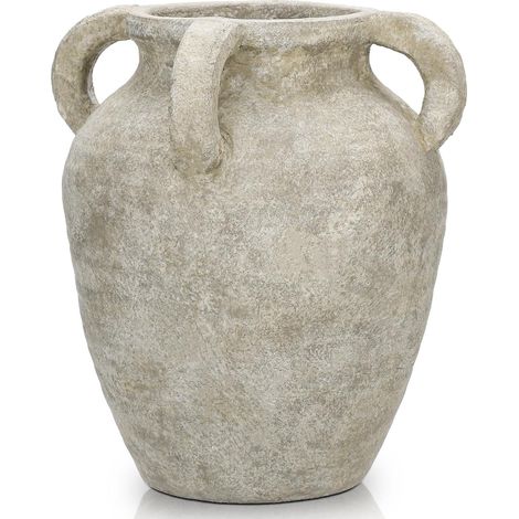 Vase en céramique - Hauteur : 25 cm - Fabriqué à la main - En terre cuite - Avec poignées en céramique - Pour décoration de salon, maison, bureau - Pour herbe de la pampa, décor rustique et antique (1/5)