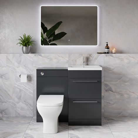 Napoli 390 Gloss Grey 1000mm 2 Drawer Vanity Unit Toilet Suite with Glide Basin - 1000mm - Chrome 320mm HandleWith Kingston Toilet Pan and Seat