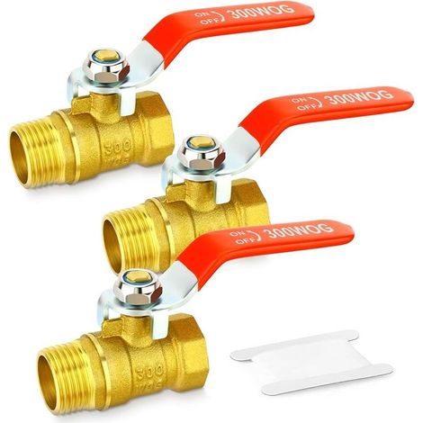 3PCS 1/2 Inch Brass Mini Ball Valve Shut Off Switch, 1/2 Inch Male x Female BSP Thread Pipe Fitting (1/4)