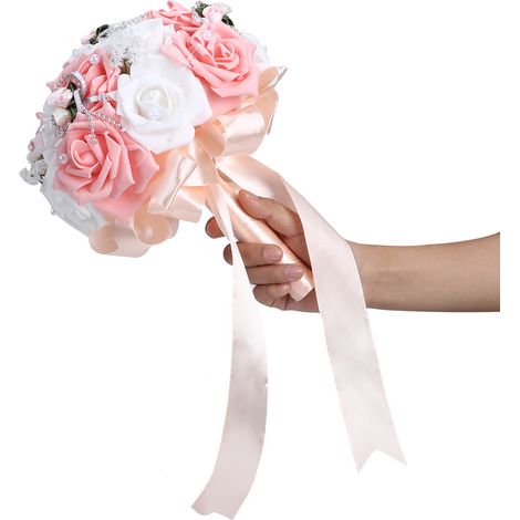 Bouquet de mariage artificiel rose - Décoration de cérémonie nuptiale - Fleurs de mariée tenues à la main (1/5)