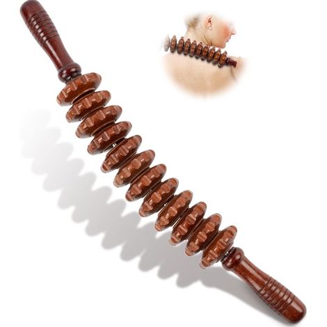 Bâton de massage - Marron - Rouleau de massage incurvé en bois - Masseur en bois avec poignée - Rouleau de massage anti-cellulite - Balle de massage (1/5)