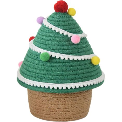 Panier De Rangement En Corde De Coton - Forme D'Arbre De Noël - Pour Jouets, Serviettes, Couches - Poignée Intégrée - 1 Pièce (1/5)