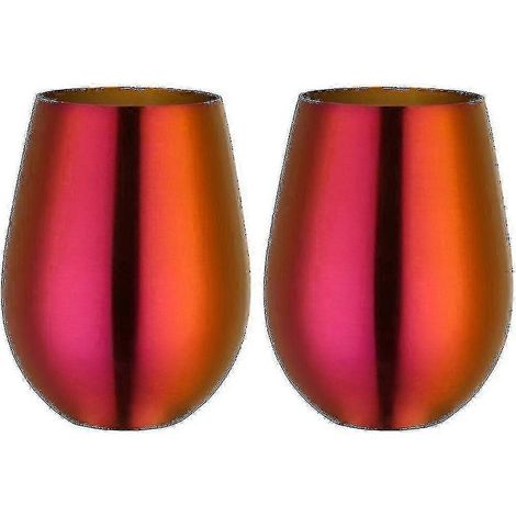 Set aus 2 stielosen Weingläsern aus Edelstahl, magisches Rot, perfekt für Reisen.