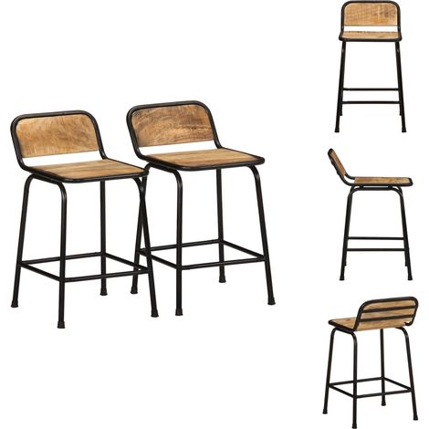 Tabourets de bar lot de 2 pcs bois massif manguier brut - Tabouret De Bar - Tabourets De Bar - Chaise - Chaise De Bar De Petit-déjeuner (1/5)
