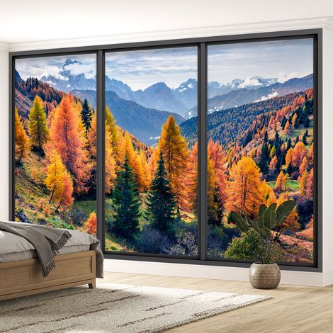 Papier peint panoramique Trompe l'oeil baie vitrée - Forêt - 260 cm x 156 cm (1/5)