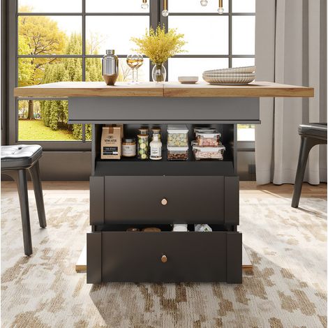 Table extensible MDF noir/natur 110-140x80x75 cm mit Stauraum und Soft-Close (1/5)
