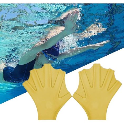 Paar gelbe, flexible Silikon-Schwimmarme zur Verbesserung der Schwimmtechnik und Armkraft, für Erwachsene und Kinder, komfortabel und langlebig, 19 x 20 cm (1/5)