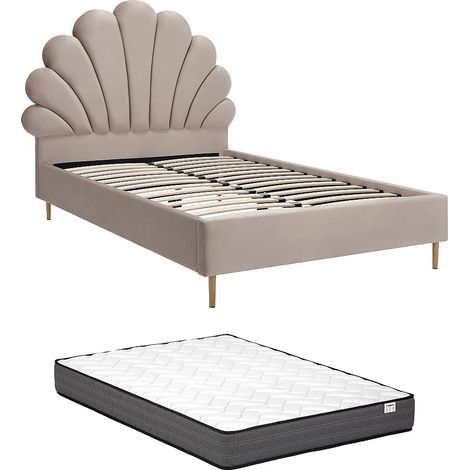Letto conchiglia 120 x 190 cm Velluto Beige + Materasso - LIVAYA (1/5)
