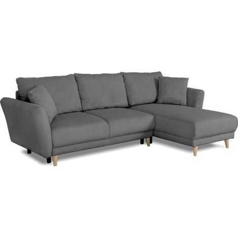 Canapé d'angle convertible réversible - 3 / 4 places - CLAUDIUS - Tissu Velours côtelé Anthracite - Coffre - 244 x 158 x 86 cm (1/5)