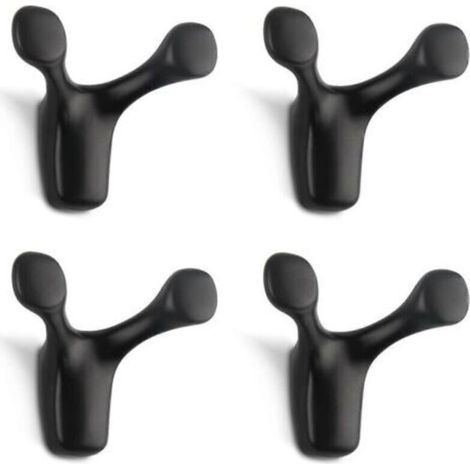 Lot de 4 crochets muraux doubles en forme de bois de cerf, en alliage de zinc massif, robustes et élégants – finition mate noire, idéal pour vêtements, serviettes et accessoires (1/4)