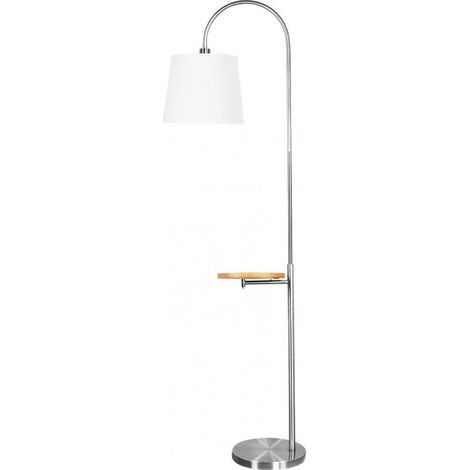 Elfenbeinfarbener Salonfuß 1xe27 Nickel mit weißem Bildschirm mit eingebautem Holztisch 180x30x52 cm