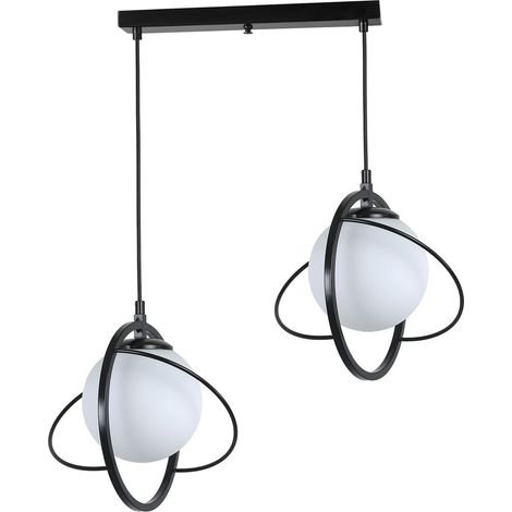 Lustre noir et blanc, corps en métal, 25 cm de diamètre, hauteur réglable (55-70 cm), E27 max 40 W, IP20, décoration d'intérieur moderne (1/3)