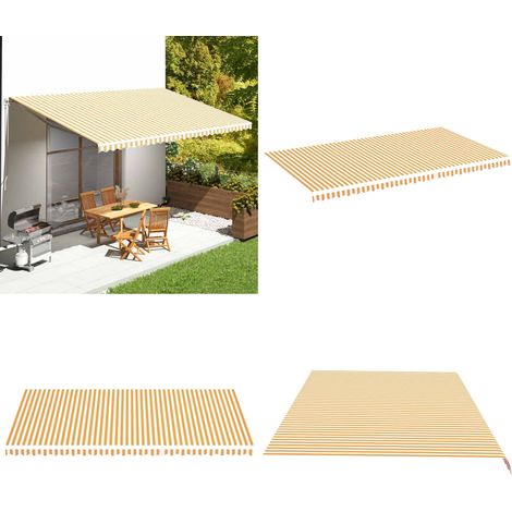 Tissu de remplacement pour auvent Jaune et blanc 6x3,5 m - Tissu D'auvent - Auvent De Jardin - Toile D'ombrage - Parasol De Patio - Protection Solaire - Home & Living (1/5)