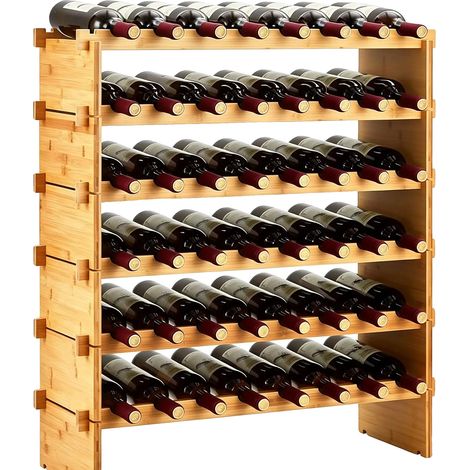 Cave à vin, Bois massif, 6 étagères, Capacité de 48 bouteilles, Design stable, Assemblage facile (1/4)