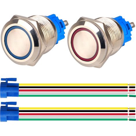 2 pièces Bouton poussoir, Acier inoxydable, Étanche 220V-230V, Anneau LED, Trou de montage 19mm, Pour panneau de commande (1/5)
