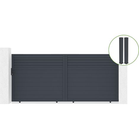 Portail coulissant 4m CARPATIA H.180cm alu gris + 2 poteaux 20x20cm H.190cm (1/5)
