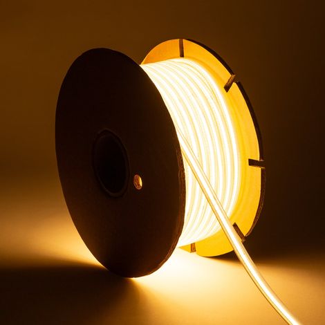 Tira LED Regulable 220V COB Autorrectificada 320 LED/m BOBINA 50m 14W/m 1120lm/m SILICONE FLEX Ancho 10mm Corte 25cm IP65 2700K Blanco Cálido (1/2)
