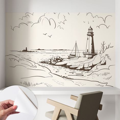 Papier peint autocollant avec imprimé pour décoration intérieure pour rénovation a motif Paysage côtier 104x70 cm (1/5)