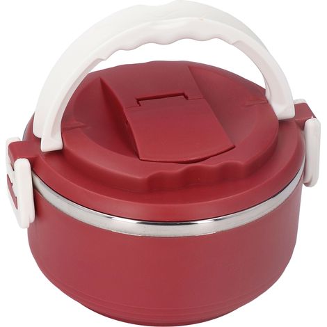 Boîtes bento de style japonais, boîte à lunch en acier inoxydable, boîte à lunch thermique portable pour l'école et le bureau, à une seule couche, rouge [201 doublures] (1/5)