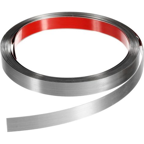 Moulures décoratives autocollantes en acier inoxydable et argent pour murs et bords de carrelage, argent brossé, 8 mm x 5 m.