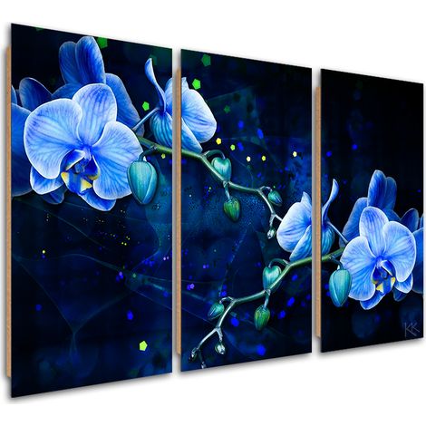 Quadro deco panel 3 paneli, Fiore di orchidea blu - 90x60 (1/5)