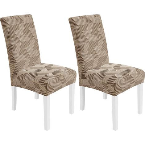 Stretch Stuhlhussen 2er Set, elastisch, Khaki, für Esszimmerstühle (1/5)