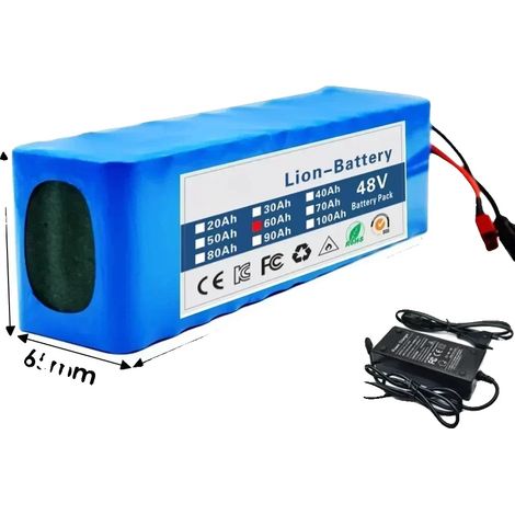 Pack de batteries lithium-ion, capacité de 100Ah, compatible avec les moteurs 48V, 48V 60Ah (1/2)