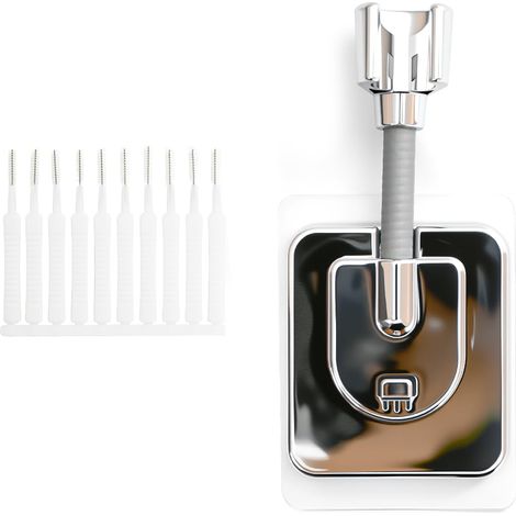 Support Pommeau De Douche Sans Percage, 360° RéGlable Support Douchette Mural, Auto-AdhéSif Porte Pommeau De Douche, Avec 10 Brosses De Nettoyage Pour Trous De Douche(Argent) (1/5)