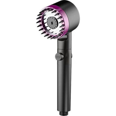 High-Pressure Shower Head for Bathroom, 4 Adjustable Modes, Anti-Limescale Shower Head with Stop, Purple (1/4)