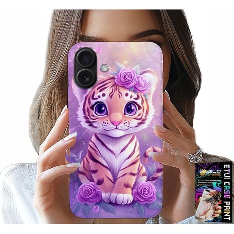Funda para iPhone 16 - Tigre adorable sobre fondo rosa + cristal (1/5)