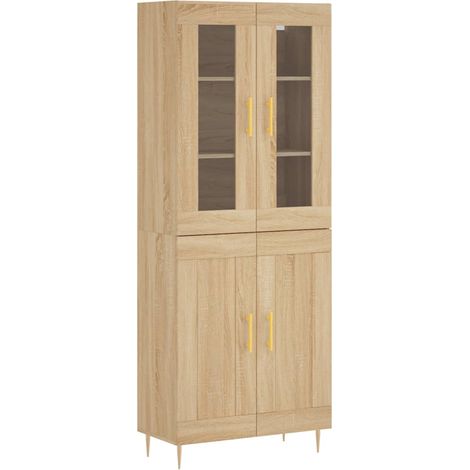 Buffet，Bahut，Meuble de Rangement haut Chêne sonoma 69,5x34x180 cm Bois d'ingénierie CFW62536 (1/5)