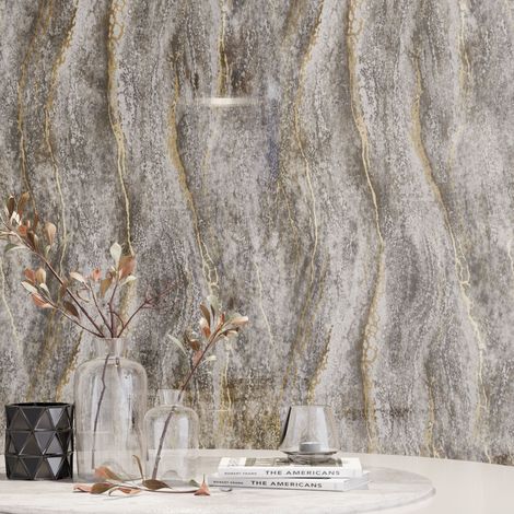 Panneau Mural – Gris Or – Effet Marbre – 250x120x0.3CM