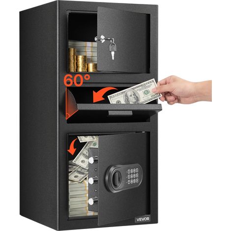 Coffre-For de Dépôt Grande Capacité de 102 L, Coffre-Fort de Sécurité Électronique 3 Niveaux, avec Fente Frontale, Clavier Numérique et Clés de Rechange, pour Espèces, Bijoux, Documents, Noir (1/5)