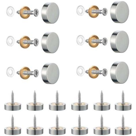 Lot de 20 vis en acier inoxydable brossé avec capuchons décoratifs pour miroirs, tables, assiettes, armoires, panneaux en verre Argenté 14 mm (1/4)
