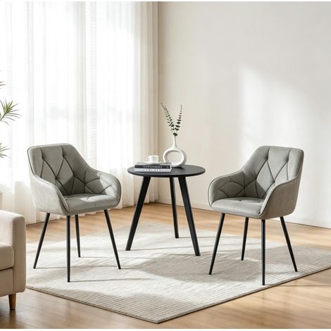 Sedie da pranzo imbottite grigio scuro con braccioli, set da 2, OKWISH (1/5)