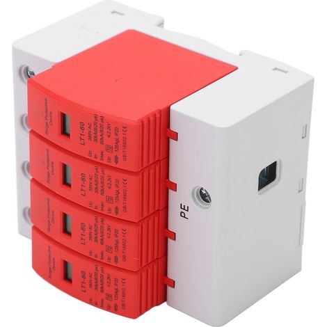 Dispositif de protection contre les surtensions 4P, boîtier ignifugé, installation facile, parafoudre AC385V 30 kA à 60 kA (1/5)