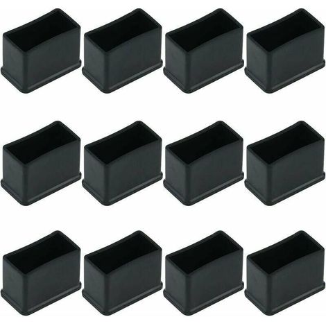 Set di 12 tappi protettivi rettangolari in feltro di gomma per gambe di tavoli o sedie - Neri, 15 x 30 mm. (1/4)