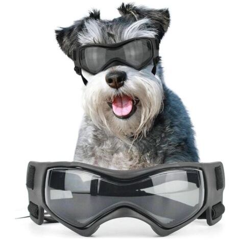 Sonnenbrille für mittelgroße Hunderassen, UV-Schutz, Mops, für kleine und mittelgroße Hunde, winddicht, beschlagfrei, schneefest, leicht zu tragen/verstellbar (cooles Schwarz)