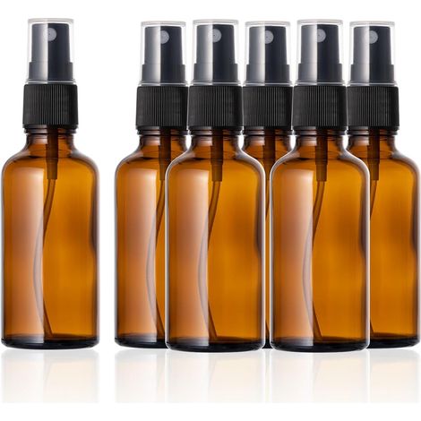 Flacon Spray Vide Verre 50ml, Lot de 6 flacons pulvérisateurs vides bouteilles en verre marron Kit avec entonnoir, pipettes et étiquettes pour Parfum (1/5)