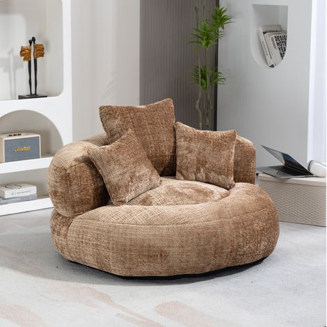 Okwish – Canapé relax en chenille – Fauteuil poire dossier haut avec 3 coussins – Dimensions 108x108x52 cm – Capacité 150 kg