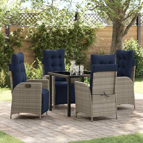 vidaXL Garten Essgruppe mit Kissen 5 pcs Grau und Schwarz Rattan (1/5)