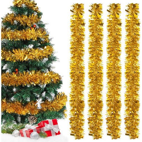 Guirlande de Noël Tinsel,4 Pièces 2M Guirlandes Noel,Guirlande Sapin Noel Decoration pour Sapin, Décoration, Fête, Murs, Fenêtres,Dorées (1/5)