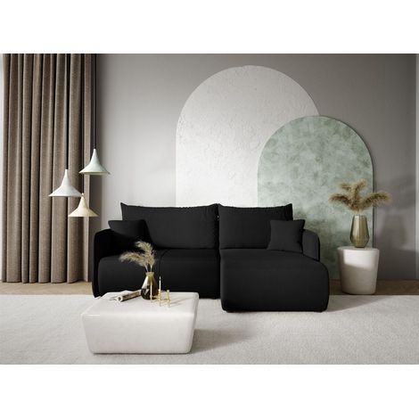 Ecksofa Sofa mit Schlaffunktion CALGARY Stoff Curio Schwarz Ottomane Rechts (1/4)