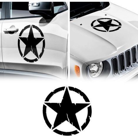 Adesivi Stella Army per Jeep Renegade, 2 Pezzi - Colore: NERO OPACO - Dimensione: 33 CM