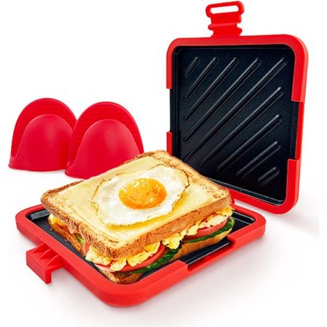 Appareil à sandwichs pour micro-ondes - Appareil à sandwichs - Plaque de cuisson - Appareil à panini - Grille-pain - À combiner avec des pinces à linge - Silicone - Orange (1/5)