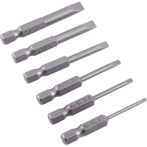 Set de 6Pcs 50mm 2.0-6.0mm 1/4" Embouts de Vissage Magnétique Extension Tournevis Queue Hexagonal Tête Fendue pour Tournevis, Forets, Perceuses (1/5)